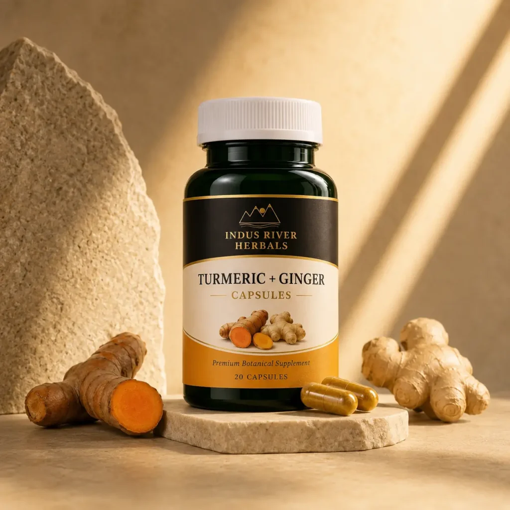 Indus River Herbals Turmeric and Ginger Capsules bottle
